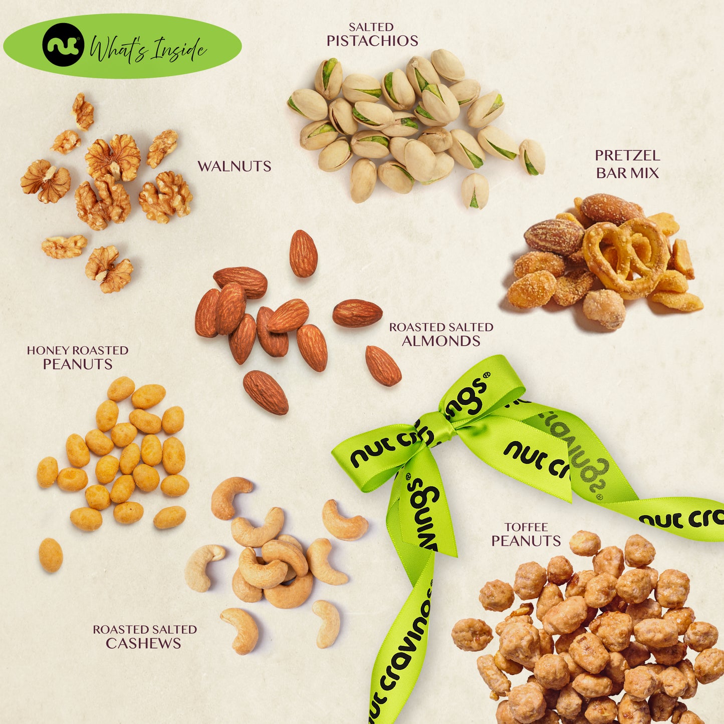 Mixed Nuts Gift Basket + Green Ribbon (7 Assortments, 1 LB) Treats for Adults, Food Arrangement, Healthy… — view 5