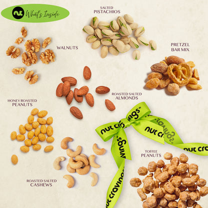Mixed Nuts Gift Basket + Green Ribbon (7 Assortments, 1 LB) Treats for Adults, Food Arrangement, Healthy… — view 5
