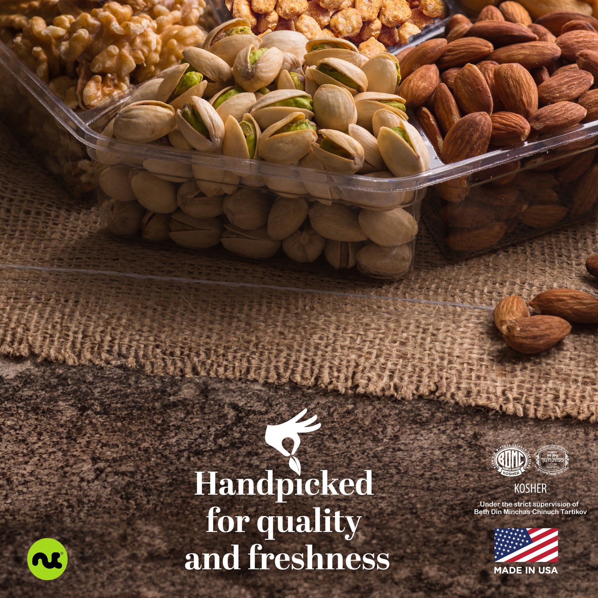 Mixed Nuts Gift Basket + Green Ribbon (7 Assortments, 1 LB) Treats for Adults, Food Arrangement, Healthy… — view 7
