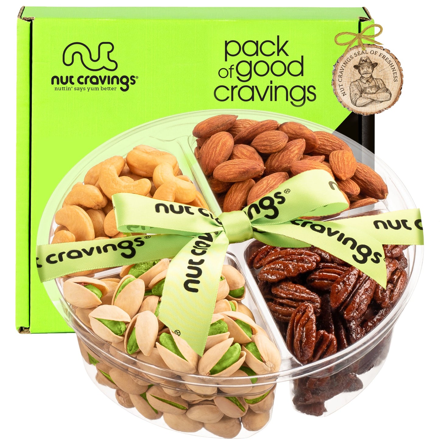 Mixed Nuts Gift Basket + Green Ribbon (4 Assortments)