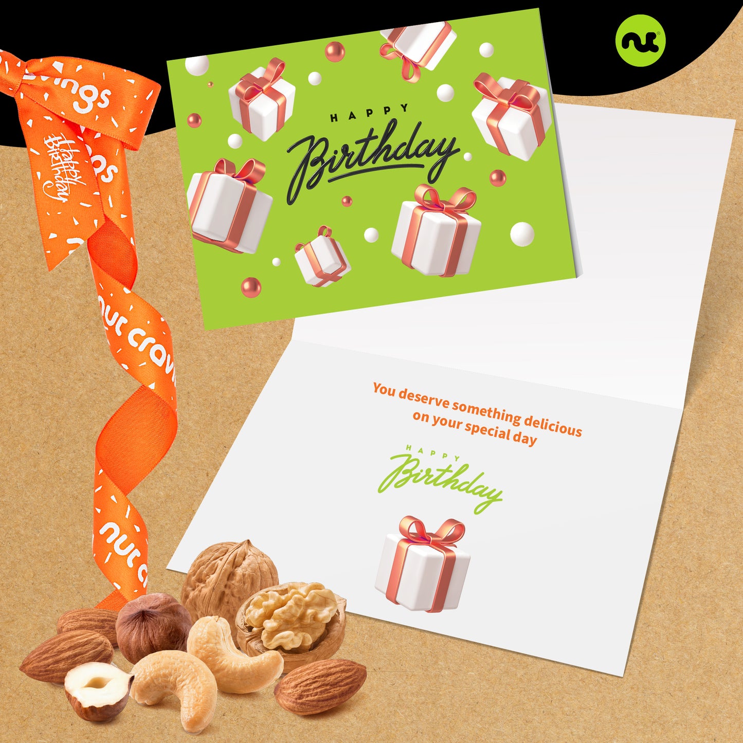 Happy Birthday Treats, Mixed Nuts Gift Basket with Bday Ribbon (7 Assortments) Food Platter, Healthy Snack… — view 2