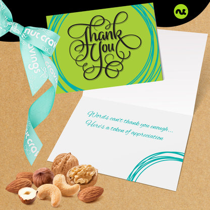 NUT CRAVINGS - Thank You Appreciation, Mixed Nuts Gift Basket with Thank You Ribbon + Greeting Card (7 Assortments) Food Platter, Healthy Snack Care Package, Food Assortments