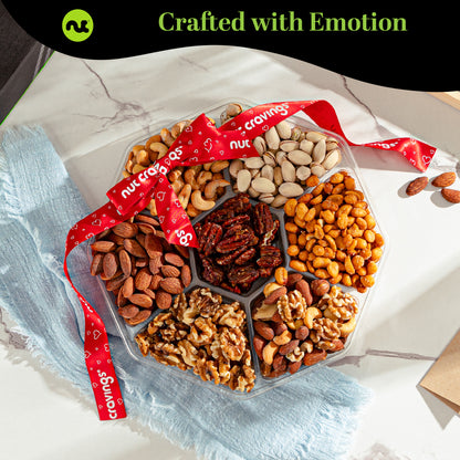 Mixed Nuts Gift Basket + Heart Ribbon (7 Assortments) Treats for Adults, Food Arrangement, Healthy Snack Care… — view 3