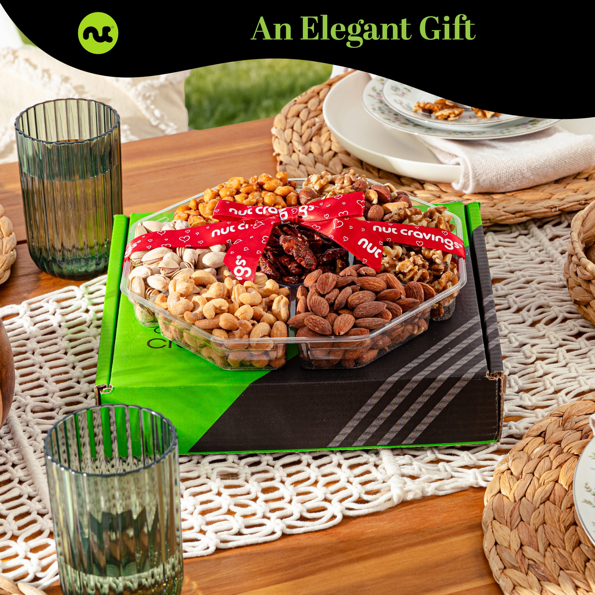Mixed Nuts Gift Basket + Heart Ribbon (7 Assortments) Treats for Adults, Food Arrangement, Healthy Snack Care… — view 5