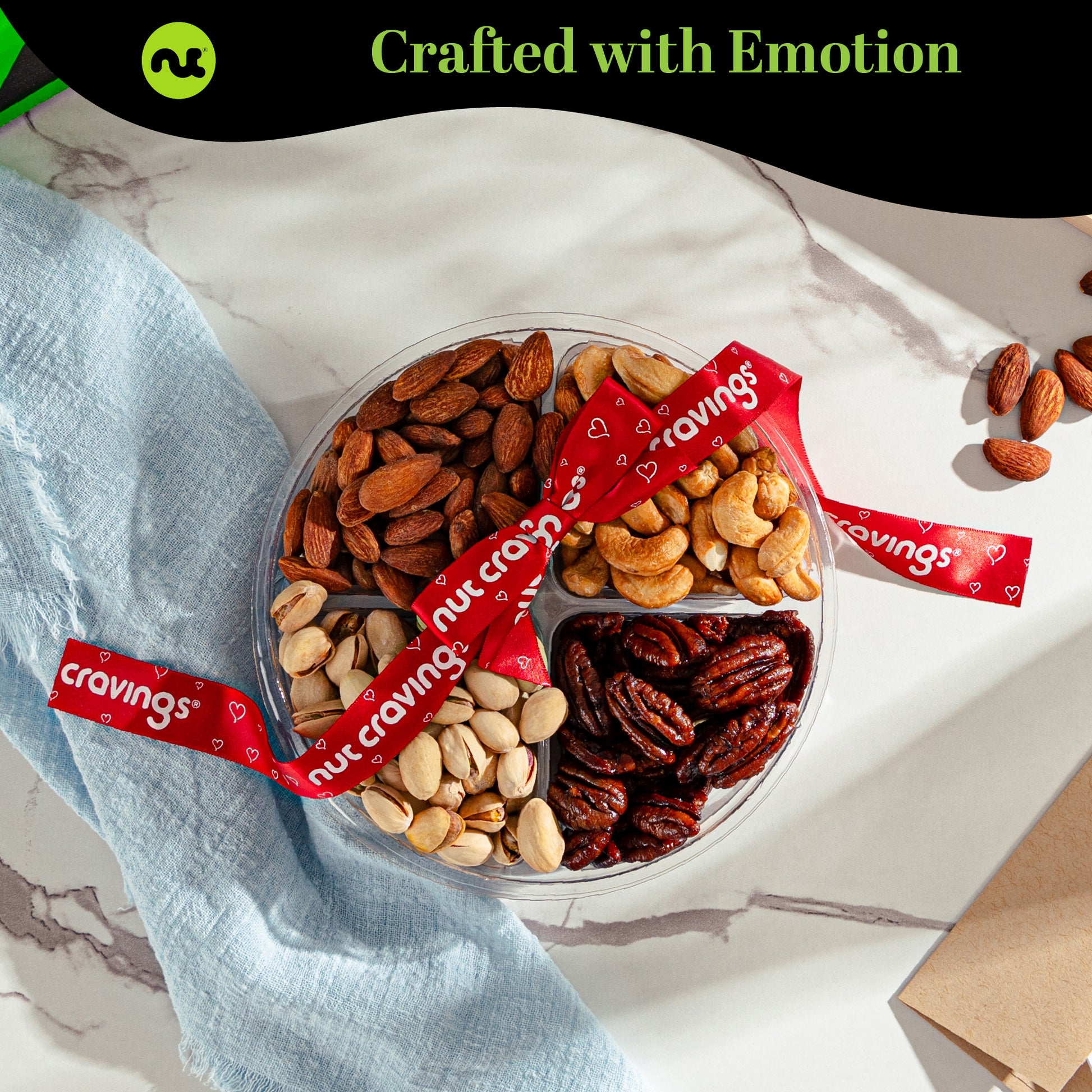 Mixed Nuts Gift Basket + Heart Ribbon (4 Assortments) Treats for Adults, Food Arrangement, Healthy Snack Care… — view 2