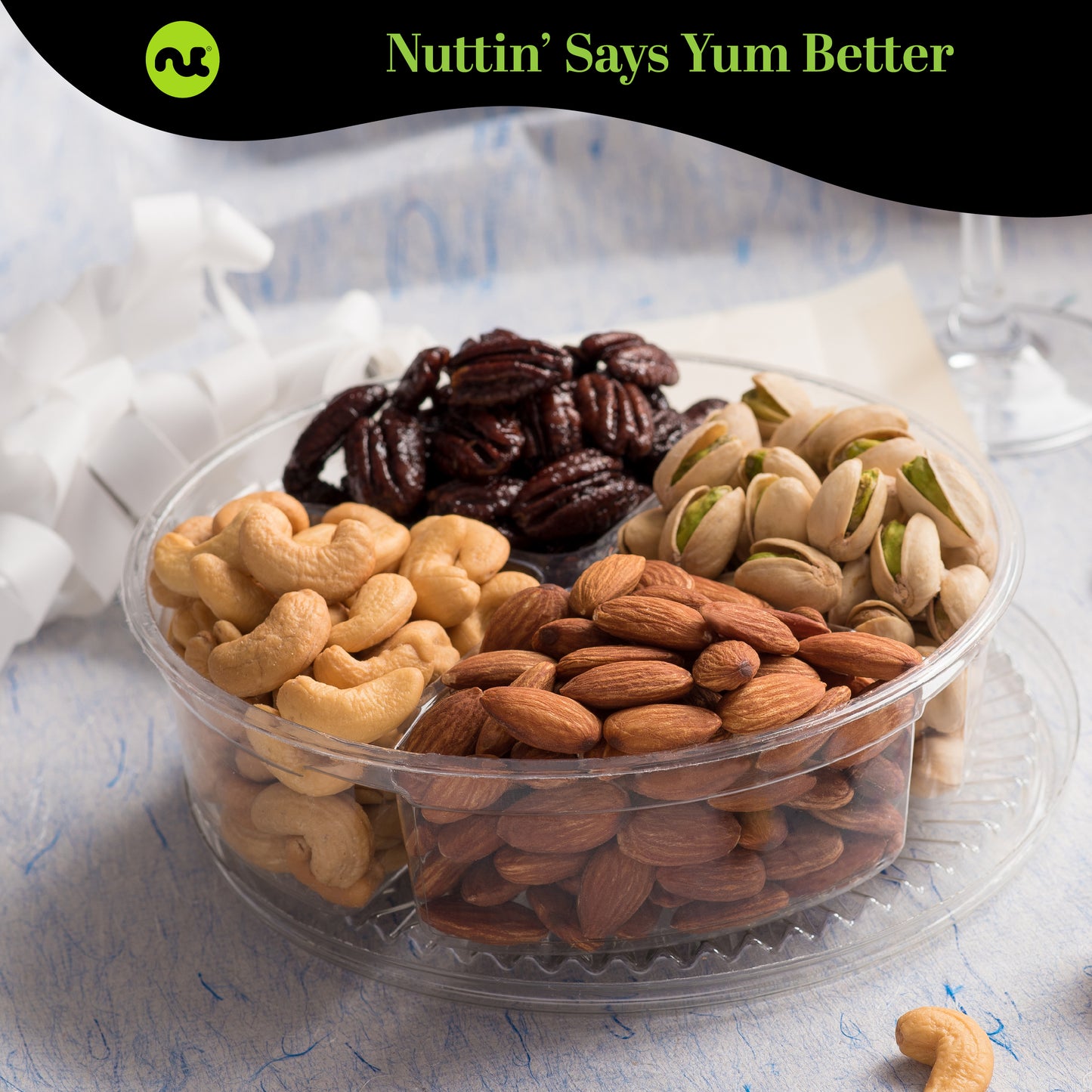 Mixed Nuts Gift Basket + Heart Ribbon (4 Assortments) Treats for Adults, Food Arrangement, Healthy Snack Care… — view 4