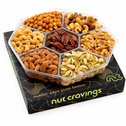 NUT CRAVINGS - Easter Mixed Nuts Gift Basket in Black Gold Box (7 Assortments, 1 LB) Ramadan Gifts Treats for Adults, Food Arrangement, Healthy Snack Care Package, Kosher