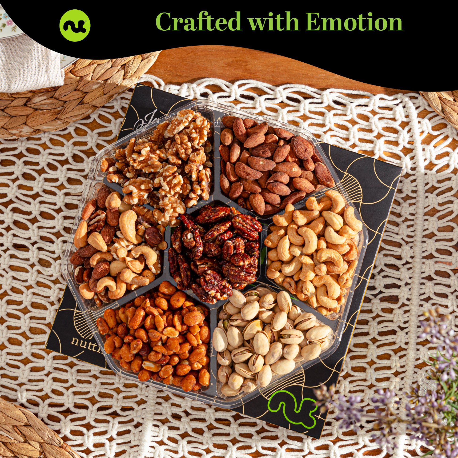 Mixed Nuts Gift Basket in Black Gold Box (7 Assortments, 1 LB) Treats for Adults, Food Arrangement, Healthy… — view 3