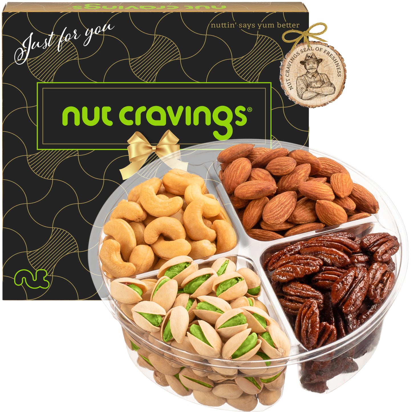 NUT CRAVINGS - Easter Mixed Nuts Gift Basket in Black Gold Box (4 Assortments) Ramadan Gifts Treats for Adults, Food Arrangement, Healthy Snack Care Package, Kosher