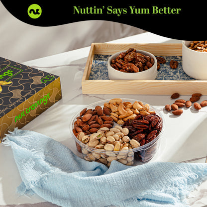 NUT CRAVINGS - Easter Mixed Nuts Gift Basket in Black Gold Box (4 Assortments) Ramadan Gifts Treats for Adults, Food Arrangement, Healthy Snack Care Package, Kosher