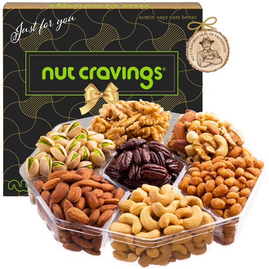 NUT CRAVINGS - Easter Mixed Nuts Gift Basket in Black Gold Box (7 Assortments, 2 LB) Ramadan Gifts Treats for Adults, Food Arrangement, Healthy Snack Care Package, Kosher
