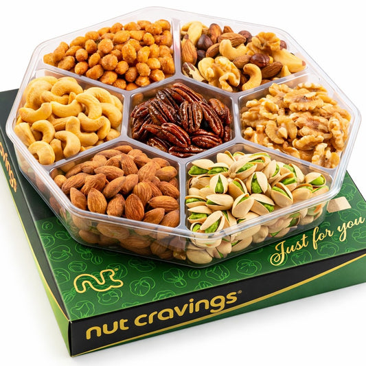 NUT CRAVINGS - Easter Mixed Nuts Gift Basket in Green Gold Box (7 Assortments, 1 LB) Ramadan Gifts Treats for Adults, Food Arrangement, Healthy Snack Care Package, Kosher