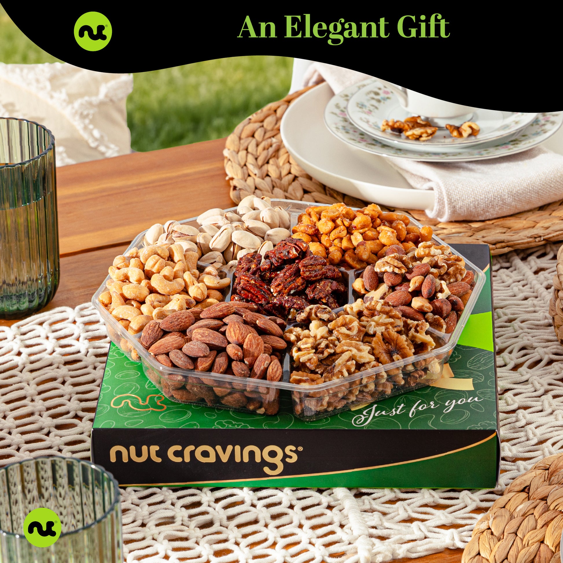 Mixed Nuts Gift Basket in Green Gold Box (7 Assortments, 1 LB) Treats for Adults, Food Arrangement, Healthy… — view 3