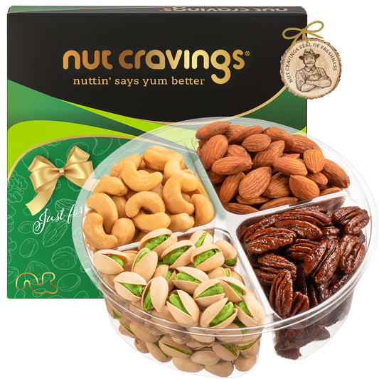 Mixed Nuts Gift Basket in Green Gold Box (4 Assortments) Treats for Adults, Food Arrangement, Healthy Snack…