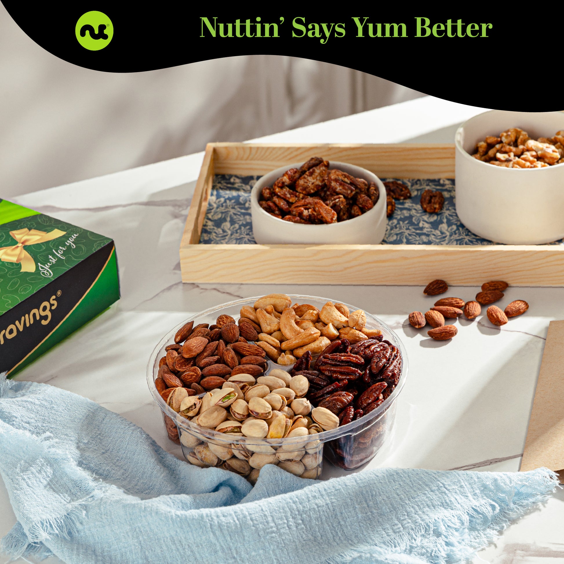 Mixed Nuts Gift Basket in Green Gold Box (4 Assortments) Treats for Adults, Food Arrangement, Healthy Snack… — view 2