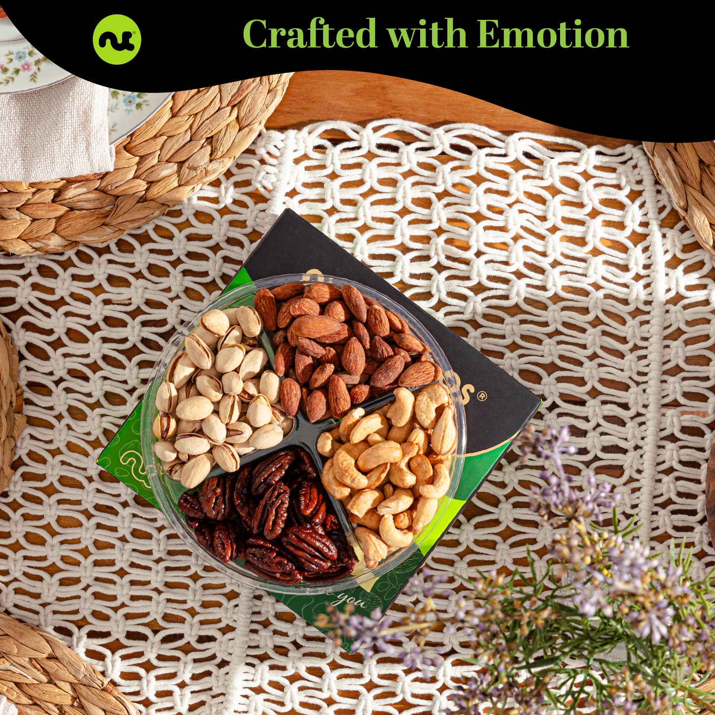 Mixed Nuts Gift Basket in Green Gold Box (4 Assortments) Treats for Adults, Food Arrangement, Healthy Snack… — view 3
