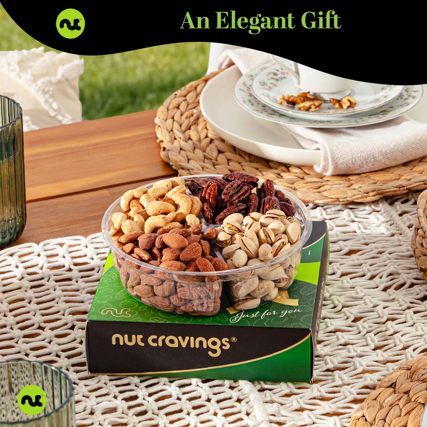 Mixed Nuts Gift Basket in Green Gold Box (4 Assortments) Treats for Adults, Food Arrangement, Healthy Snack… — view 4