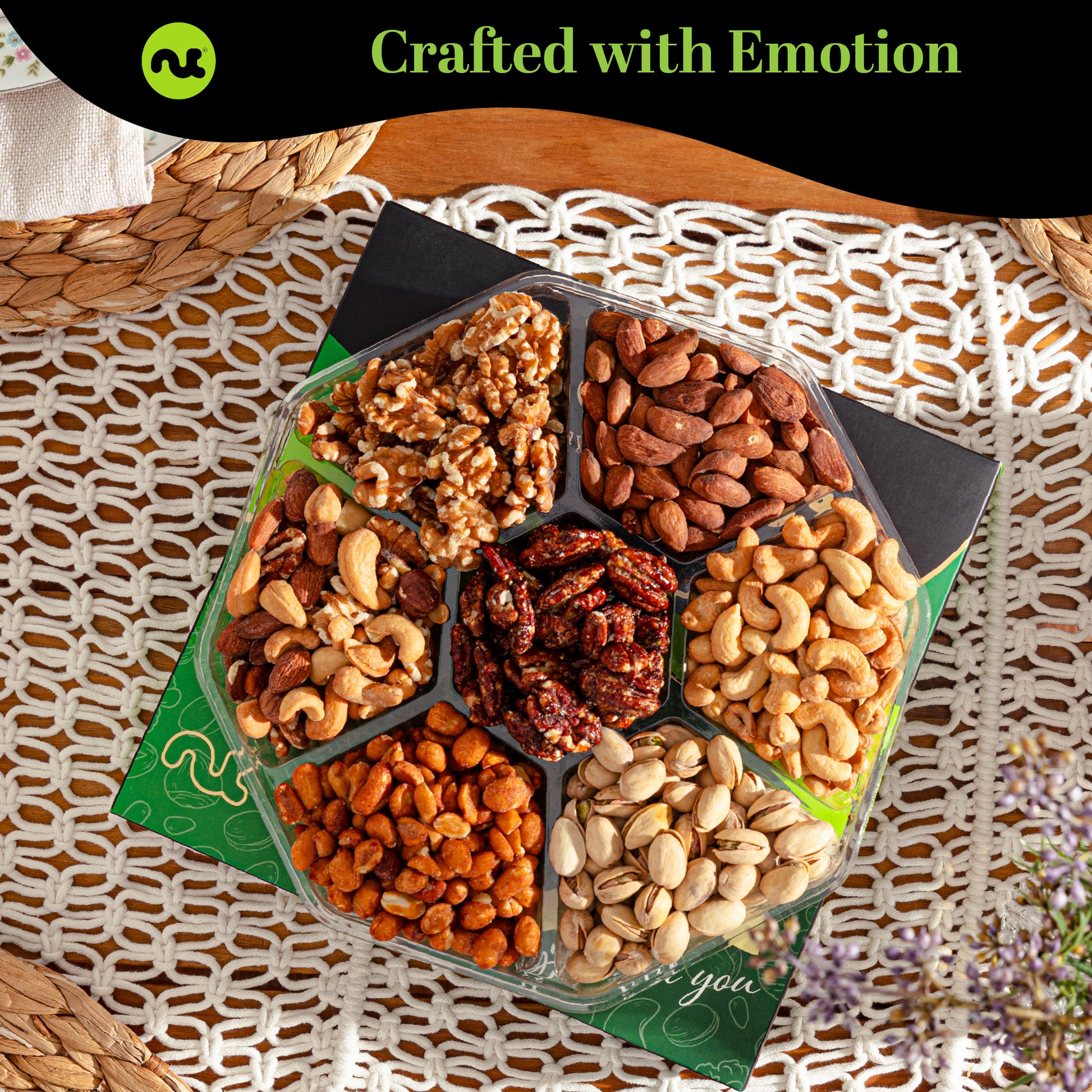 Mixed Nuts Gift Basket in Green Gold Box (7 Assortments, 2 LB) Treats for Adults, Food Arrangement, Healthy… — view 4
