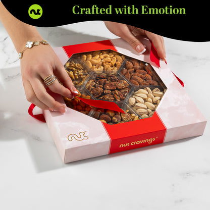 Mixed Nuts Gift Basket in Red Gold Box (7 Assortments, 1 LB) Treats for Adults, Food Arrangement, Healthy… — view 3