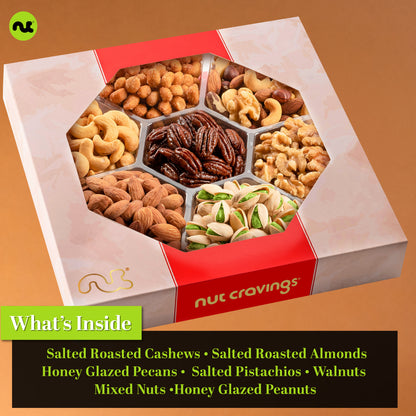 Mixed Nuts Gift Basket in Red Gold Box (7 Assortments, 1 LB) Treats for Adults, Food Arrangement, Healthy… — view 5
