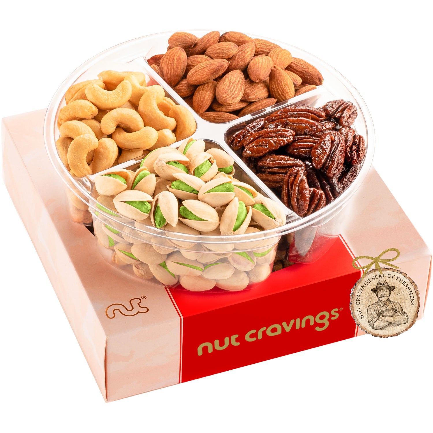 Mixed Nuts Gift Basket in Red Gold Box (4 Assortments) Treats for Adults, Food Arrangement, Healthy Snack…