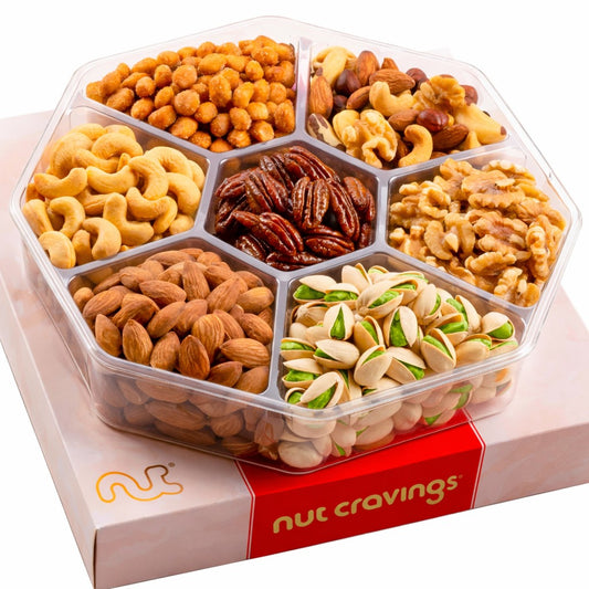 NUT CRAVINGS - Easter Mixed Nuts Gift Basket in Red Gold Box (7 Assortments, 2 LB) Ramadan Gifts Treats for Adults, Food Arrangement, Healthy Snack Care Package, Kosher