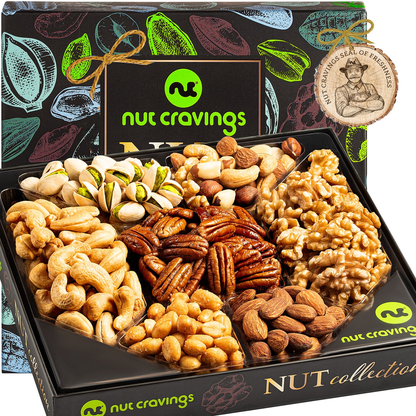 NUT CRAVINGS - Easter Nut Collection Gift Basket in Elegant Box (7 Assortments) Ramadan Gifts Treats for Adults, Food Arrangement, Healthy Snack Care Package, Kosher