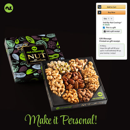 NUT CRAVINGS - Easter Nut Collection Gift Basket in Elegant Box (7 Assortments) Ramadan Gifts Treats for Adults, Food Arrangement, Healthy Snack Care Package, Kosher