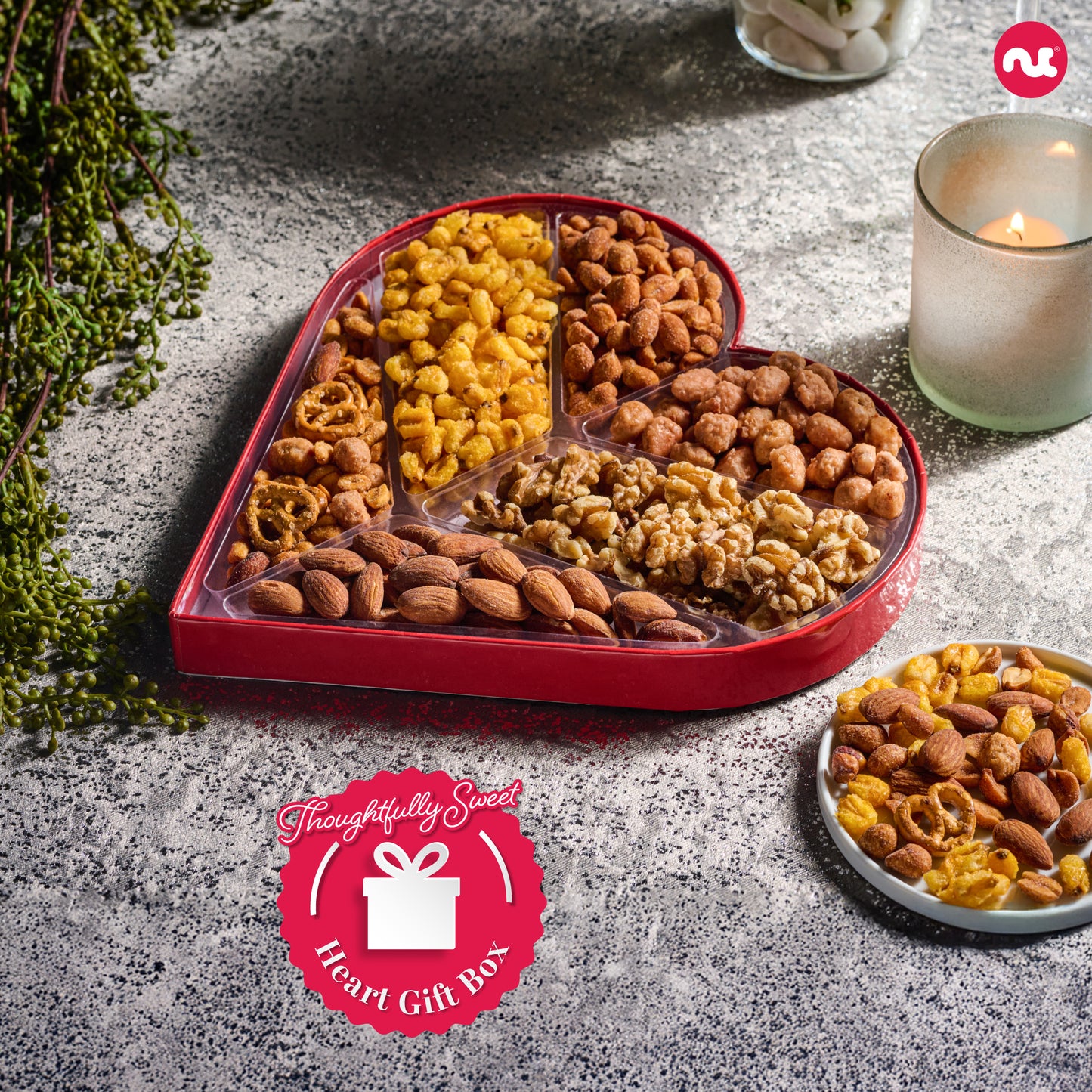 Mixed Nuts Heart Shaped Gift Basket, Love in A Box (6 Assortments) Romantic Food Arrangement, Healthy Snack… — view 2