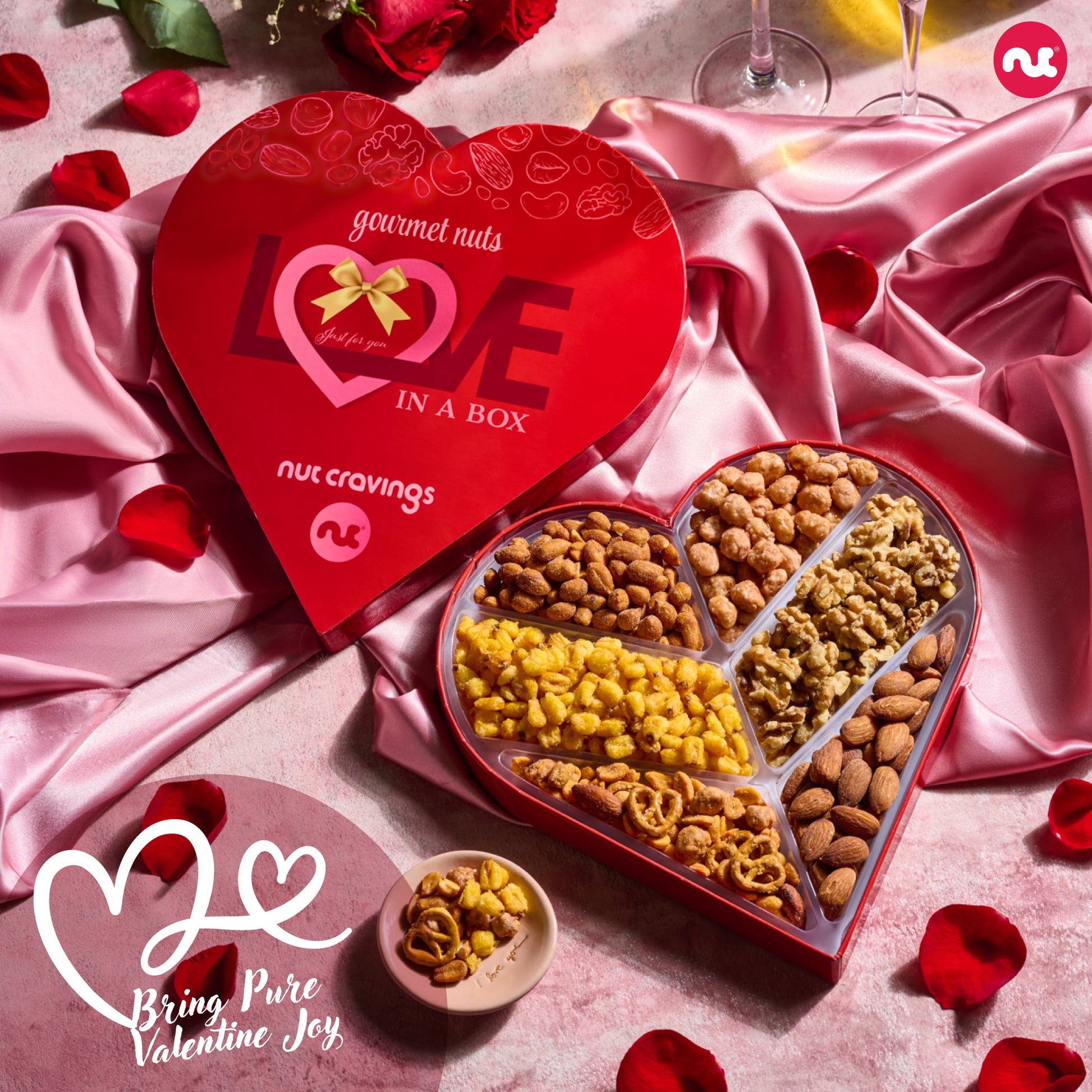 Mixed Nuts Heart Shaped Gift Basket, Love in A Box (6 Assortments) Romantic Food Arrangement, Healthy Snack… — view 3