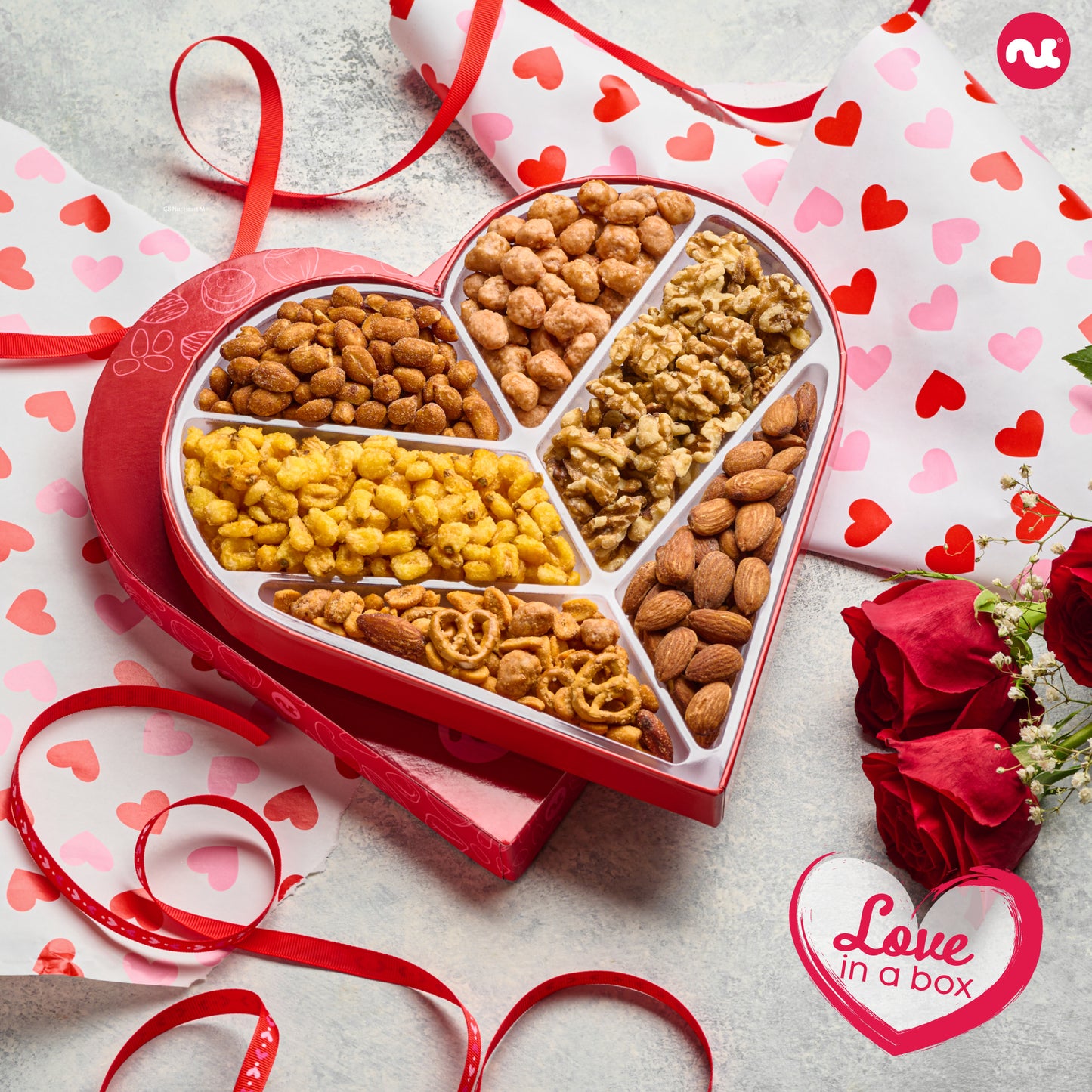 Mixed Nuts Heart Shaped Gift Basket, Love in A Box (6 Assortments) Romantic Food Arrangement, Healthy Snack… — view 6