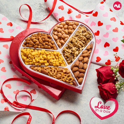 Mixed Nuts Heart Shaped Gift Basket, Love in A Box (6 Assortments) Romantic Food Arrangement, Healthy Snack… — view 6