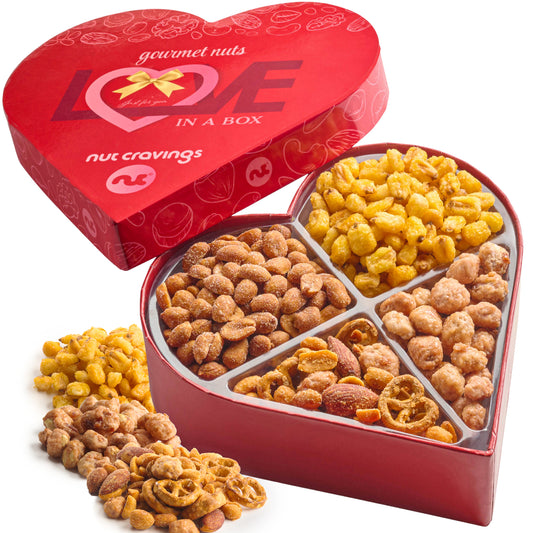 NUT CRAVINGS - Easter Mixed Nuts Heart Shaped Gift Basket, Love in A Box (4 Assortments) Ramadan Gifts Romantic Food Arrangement, Healthy Snack Care Package, Food Assortments