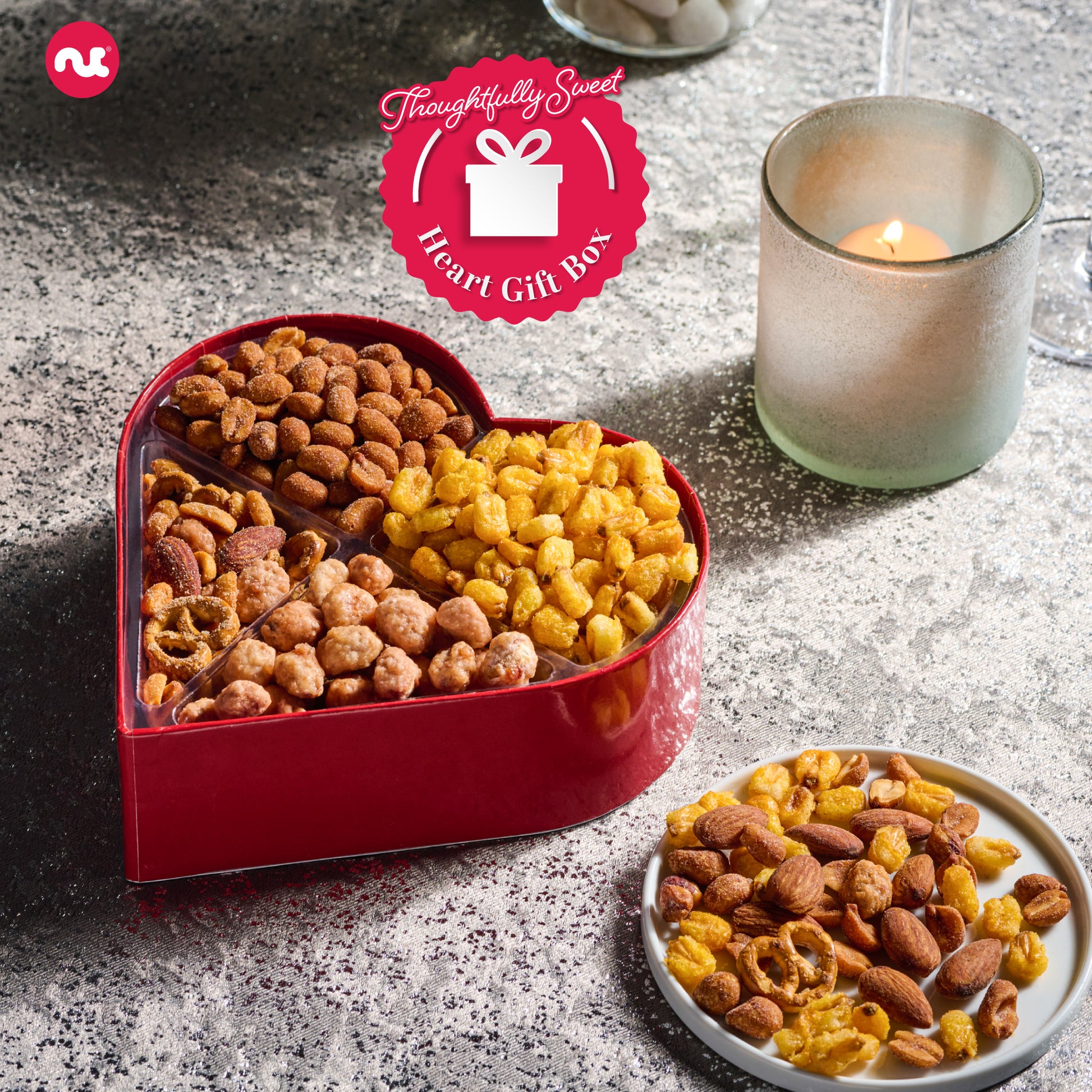 Mixed Nuts Heart Shaped Gift Basket, Love in A Box (4 Assortments) Romantic Food Arrangement, Healthy Snack… — view 2