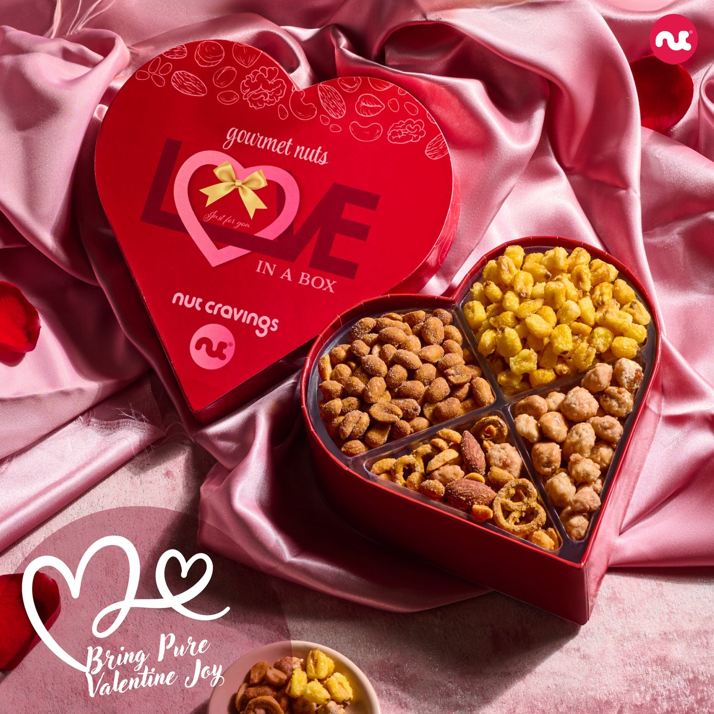 Mixed Nuts Heart Shaped Gift Basket, Love in A Box (4 Assortments) Romantic Food Arrangement, Healthy Snack… — view 3