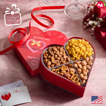 Mixed Nuts Heart Shaped Gift Basket, Love in A Box (4 Assortments) Romantic Food Arrangement, Healthy Snack… — view 4