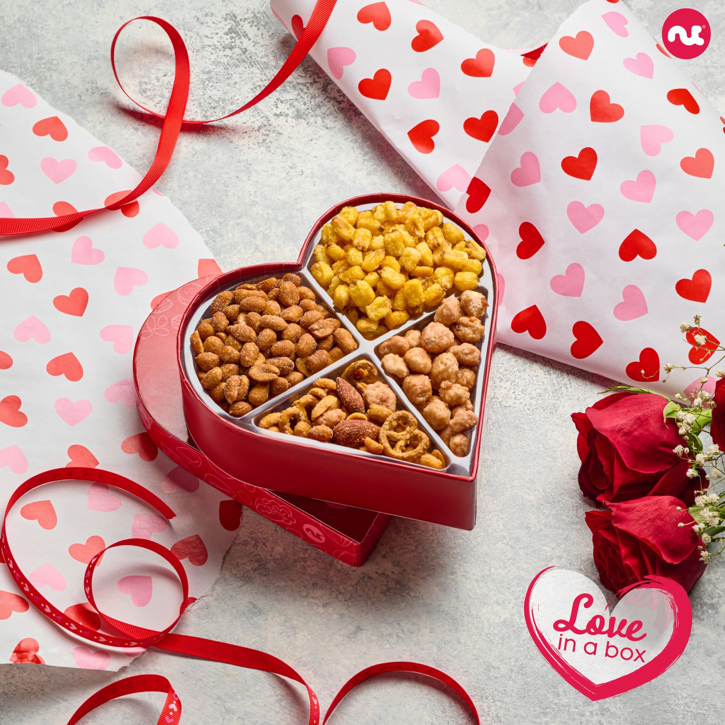 Mixed Nuts Heart Shaped Gift Basket, Love in A Box (4 Assortments) Romantic Food Arrangement, Healthy Snack… — view 6