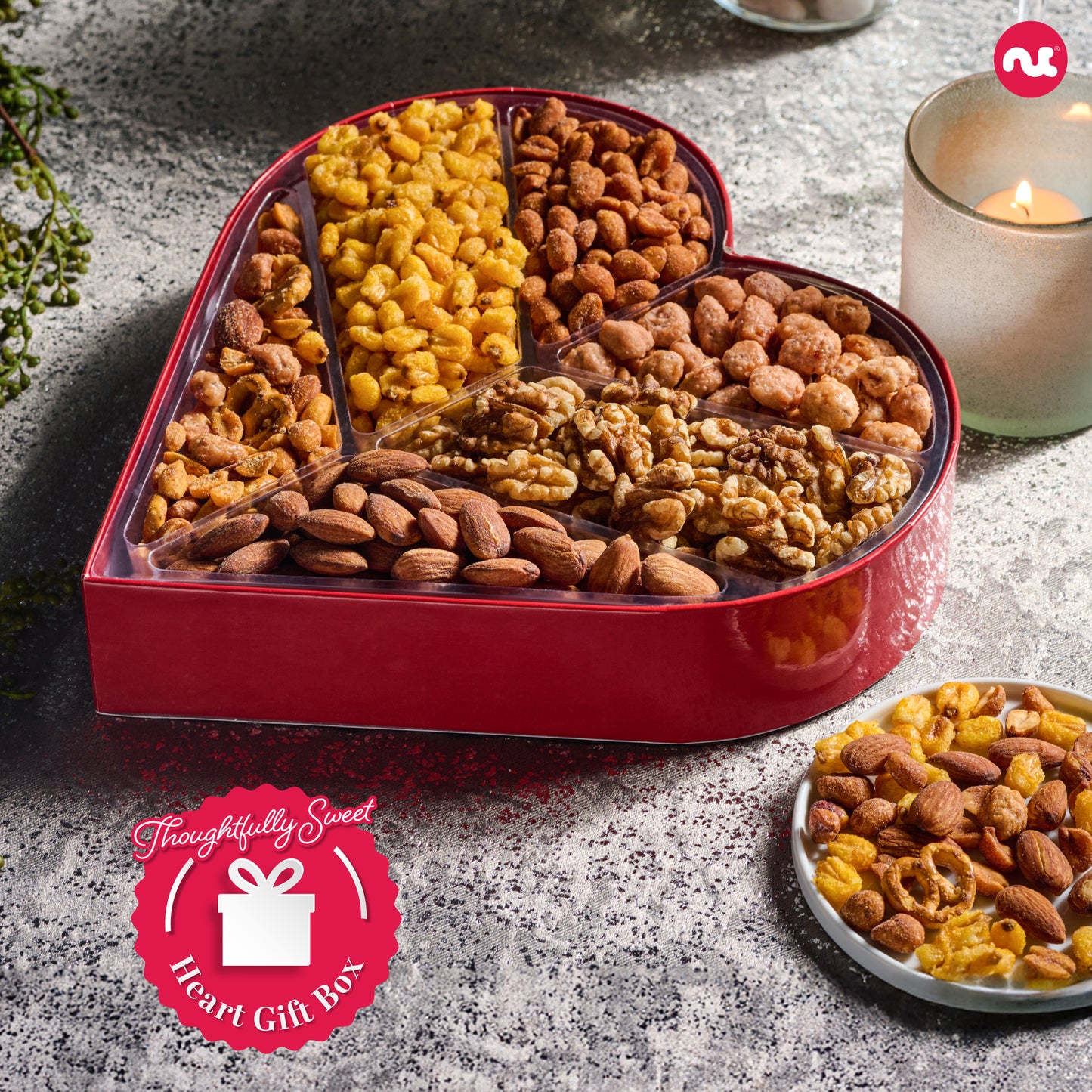 Mixed Nuts Heart Shaped Gift Basket, Love in A Box (6 Assortments, 2 LB) Romantic Food Arrangement, Healthy… — view 2