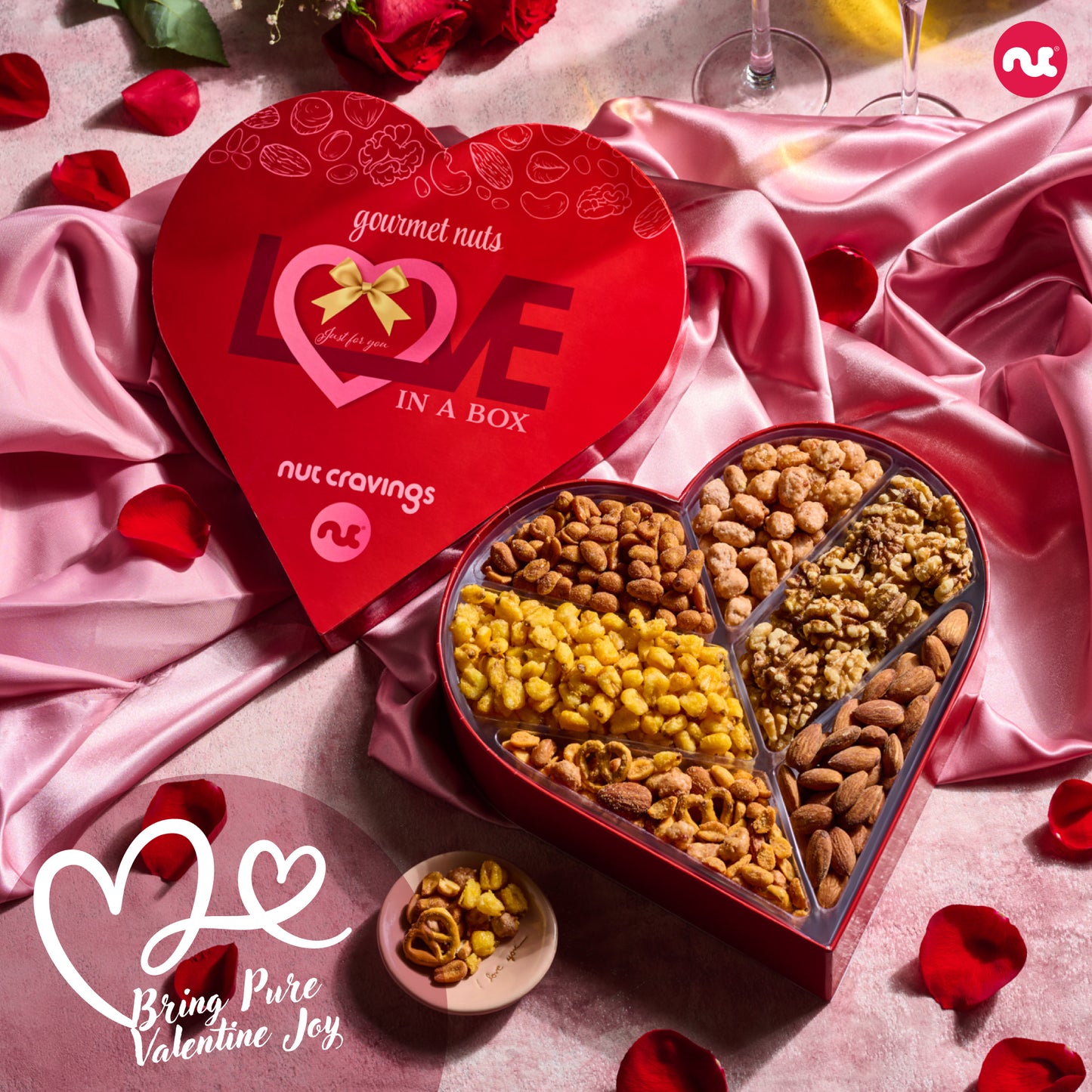 Mixed Nuts Heart Shaped Gift Basket, Love in A Box (6 Assortments, 2 LB) Romantic Food Arrangement, Healthy… — view 3