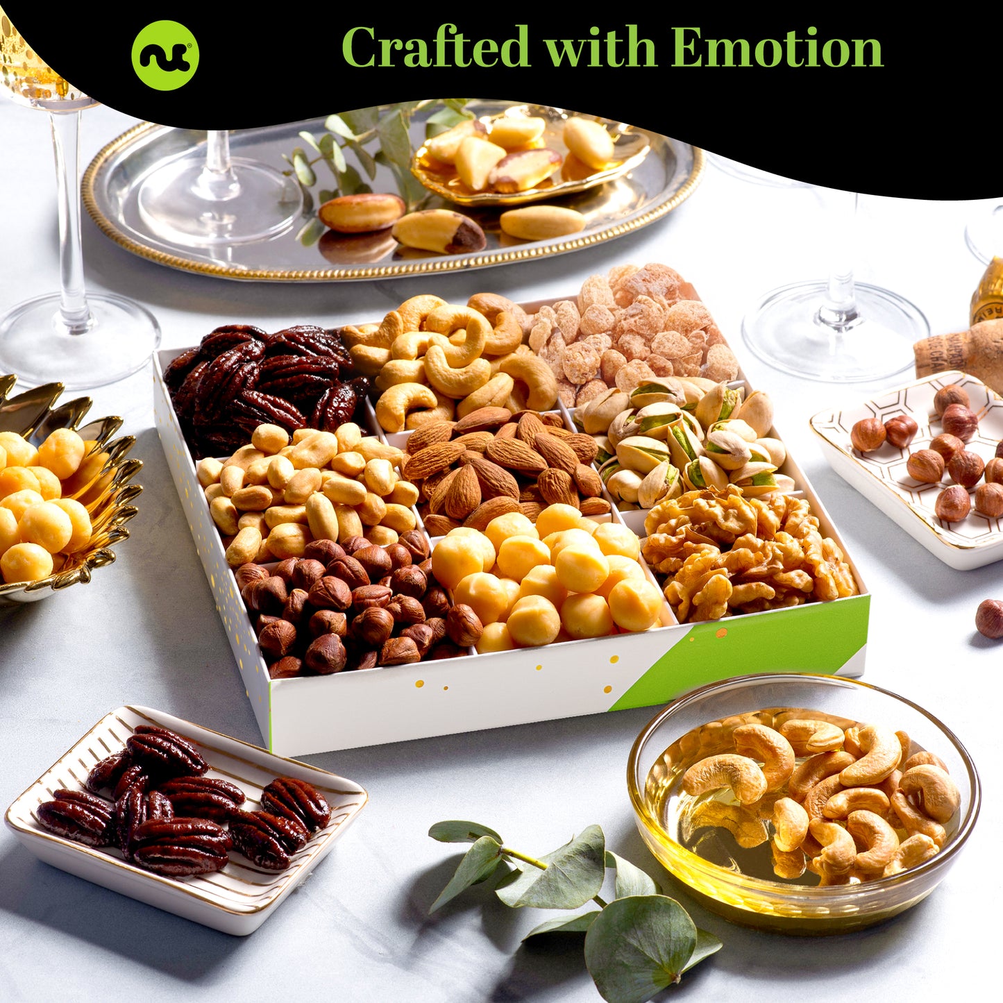Mixed Nuts Gift Basket in White Gold Box (9 Assortments) Treats for Adults, Food Arrangement, Healthy Snack… — view 2
