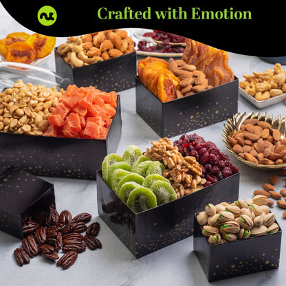 NUT CRAVINGS Gourmet Collection - Sympathy Condolence, Nuts & Dried Fruits Tower Gift Basket, with Sympathy Ribbon + Greeting Card (12 Assortments) Food Arrangement, Healthy Snack, Food Assortments