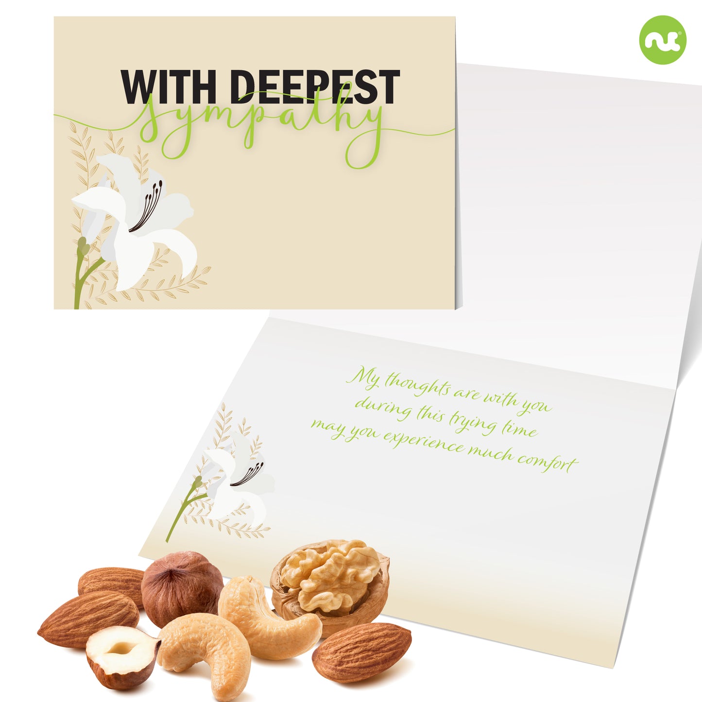 NUT CRAVINGS Gourmet Collection - Sympathy Condolence, Nuts & Dried Fruits Tower Gift Basket, with Sympathy Ribbon + Greeting Card (12 Assortments) Food Arrangement, Healthy Snack, Food Assortments