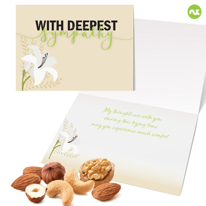 NUT CRAVINGS Gourmet Collection - Sympathy Condolence, Nuts & Dried Fruits Tower Gift Basket, with Sympathy Ribbon + Greeting Card (12 Assortments) Food Arrangement, Healthy Snack, Food Assortments