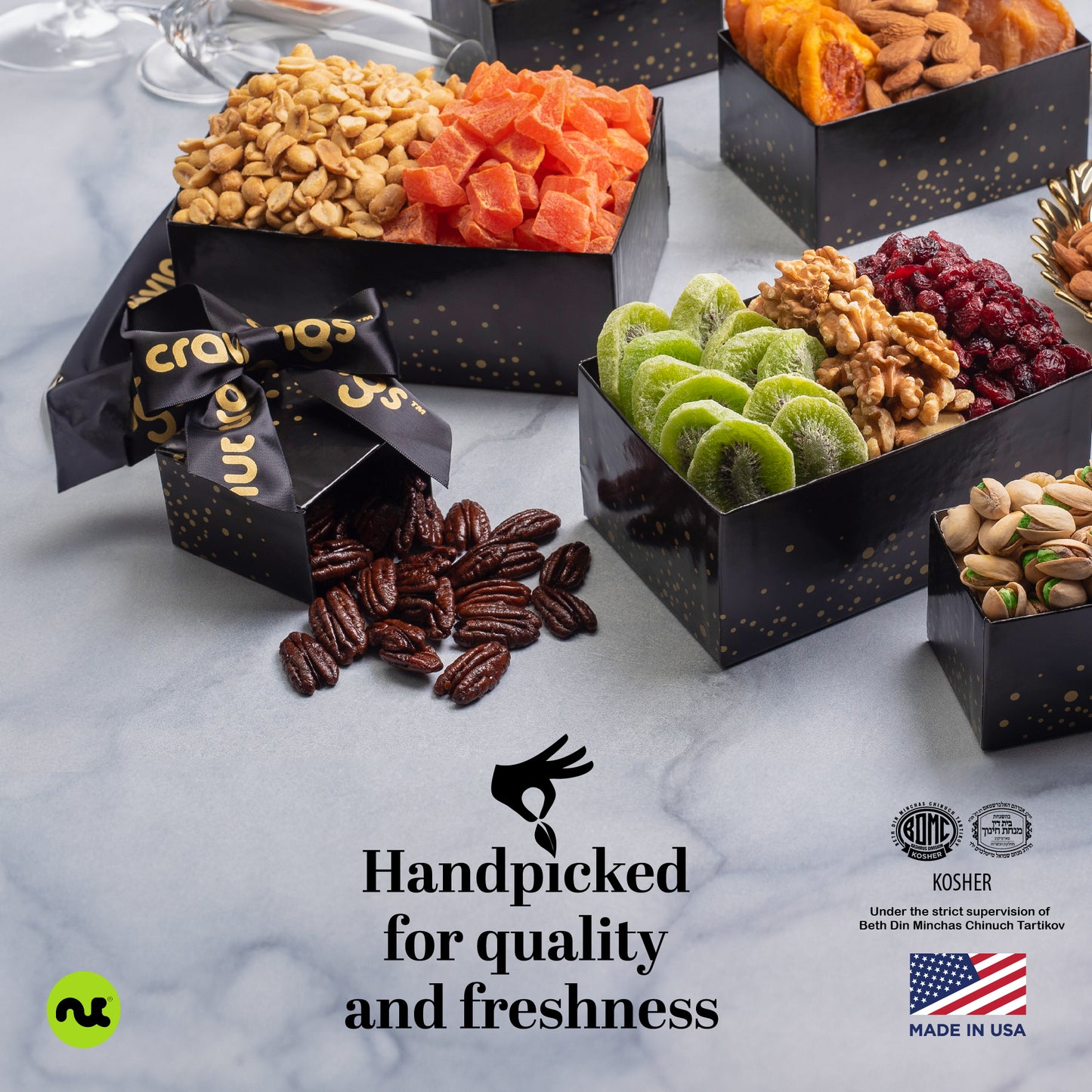 NUT CRAVINGS Gourmet Collection - Sympathy Condolence, Nuts & Dried Fruits Tower Gift Basket, with Sympathy Ribbon + Greeting Card (12 Assortments) Food Arrangement, Healthy Snack, Food Assortments