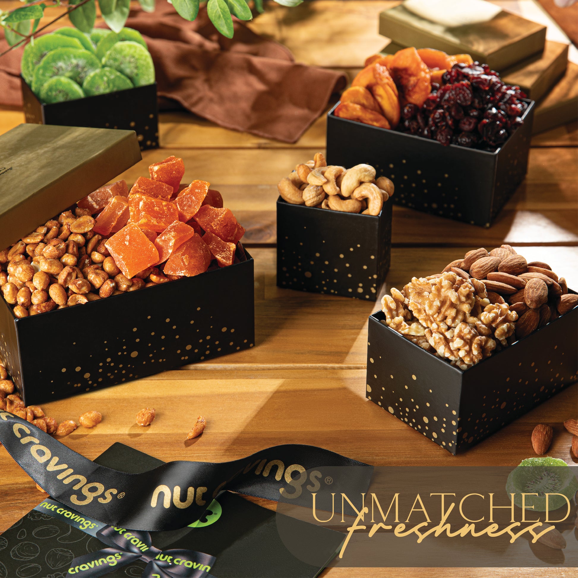 Dried Fruit & Mixed Nuts Gift Basket, Black Tower + Ribbon (8 Assortments) Food Arrangement, Healthy Snack… — view 3