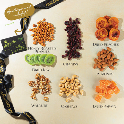 Dried Fruit & Mixed Nuts Gift Basket, Black Tower + Ribbon (8 Assortments) Food Arrangement, Healthy Snack… — view 6