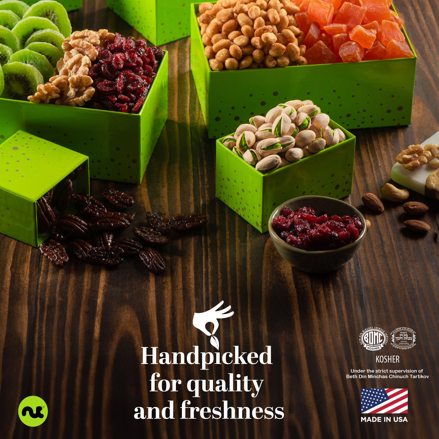 Dried Fruit & Mixed Nuts Gift Basket, Green Tower + Ribbon (12 Assortments) Food Arrangement, Healthy Snack… — view 6