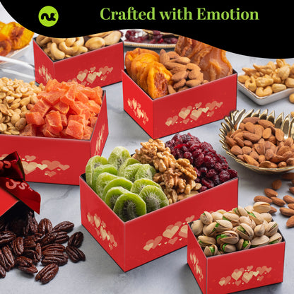 Dried Fruit & Mixed Nuts Gift Basket, Red Tower + Heart Ribbon (12 Assortments) Food Arrangement, Healthy… — view 2