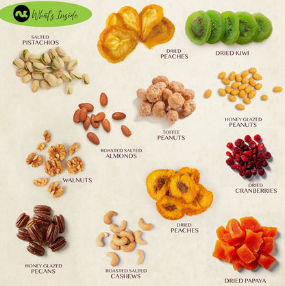 Dried Fruit & Mixed Nuts Gift Basket, Red Tower + Heart Ribbon (12 Assortments) Food Arrangement, Healthy… — view 5