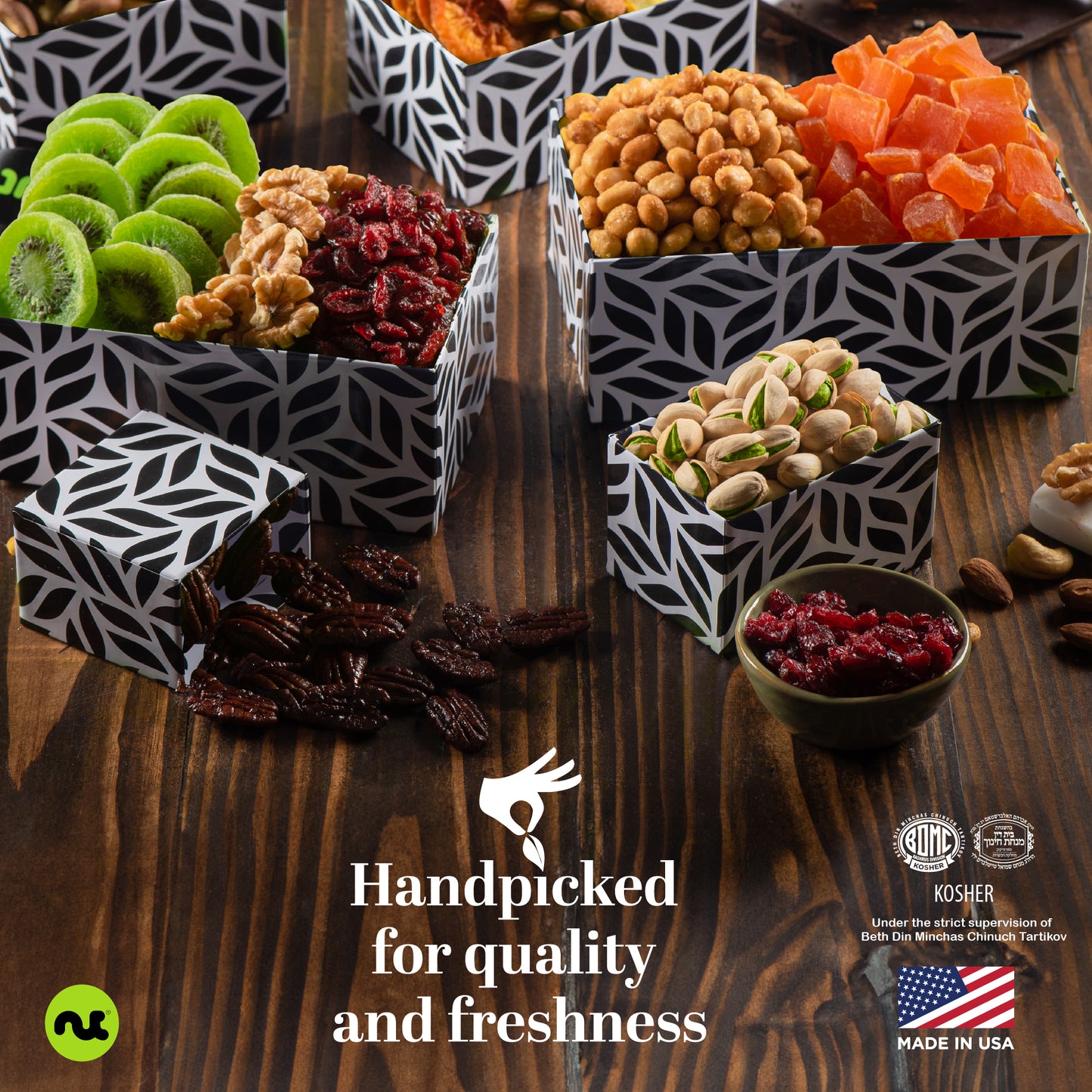 Dried Fruit & Mixed Nuts Gift Basket, Leaf Tower + Ribbon (12 Assortments) Food Arrangement, Healthy Snack… — view 7